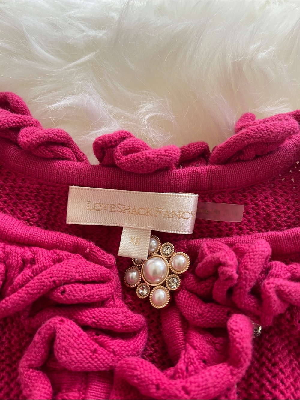 LoveShackFancy Magenta Embellished Ruffle Short Cardigan - Picture 2 of 8